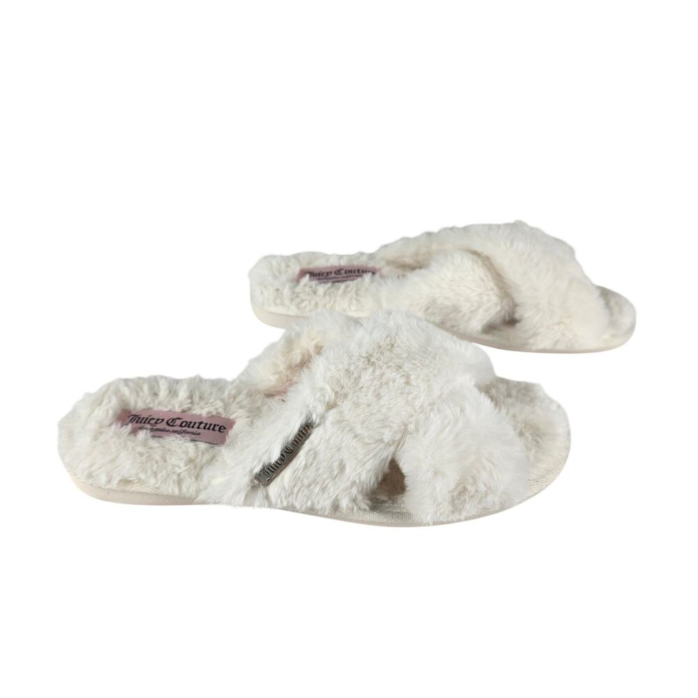 JUICY COUTURE WOMEN'S WHITE FAUX FUR JC-HELINA-2 FLAT SLIPPERS SIZE US 11